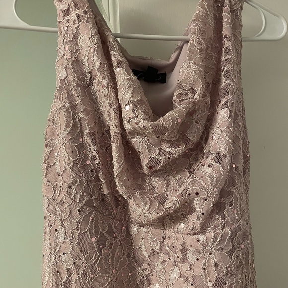 Sequined Lace Cowl-Neck Gown - Picture 3 of 5